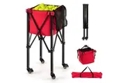 Costway Tennis Ball Trolley 160 Balls Coaching Teaching Basket Cart w/Side Pockets Foldable