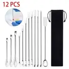 12*Lab Spatula Scoop Mix Set Stainless Steel Laboratory Sampling Spoon