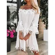 Women's Midi Dress White Dress Lace Dress Shift Dress Summer Dress Fashion Basic Modern Outdoor Vacation Daily Loose Fit Plain 3/4 Length Sleeve Off Shoulder W