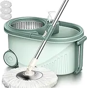 Mop and Bucket with Wringer Set, 360° Spinning Mop Bucket System with 3 Microfiber Mop Replacement Heads and Stainless Steel Adjustable Handle for Floor Cleaning
