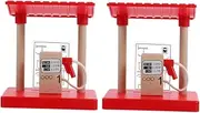 2pcs Wooden Train Building Accessories for Kids Pretend Play Toy Gas Station Model Interactive Railway Gas Station Toy