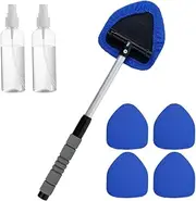 Car Windshield Cleaner Brush Extendable Windshield Cleaning Tool with 5 Pads 180° Rotating Head Telescopic Anti-fog Auto Window Cleaning Kit for SUV RV Truck (Blue)