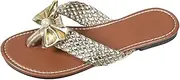 [Generic] Sandals Heel Bow Pearl Herringbone Women's Slippers Braided Strap Lightweight Beach Sandals Womens Leather Slide