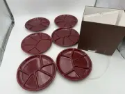 Williams-Sonoma red pomegranate Fondue Plates 6 Compartments 81/4" Set.