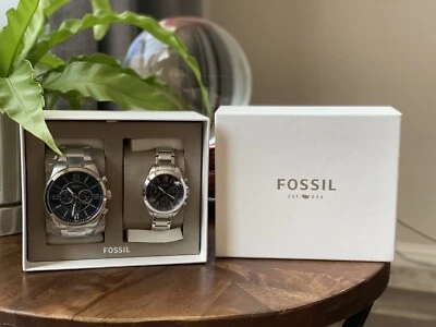 Fossil BQ2469SET Black Silver Men And Woman Watch Set
