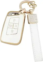 1797 for VW Volkswagen Key Fob Cover Accessories Bling Keychain Jetta Tiguan Arteon Atlas Taos Car Remote Case Shell Protector Girly Cute 4 Button White Gold TPU,for VW Type C