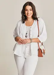 [Virtuelle] Taking Shape Cotton Textured Self Stripe Top Size 20 in White - Plus Size Women's Clothing White