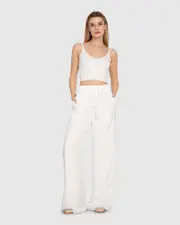 [Belle & Bloom] Everywhere All At Once Wide Leg Pant - White M