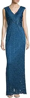 [Adrianna Papell] Women's Sleevless V Neck Lace Gown with Bead Detail