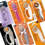 Fiskars 45mm Genuine Rotary Cutters Titanium Stick Handles, Loop Handles, Blades