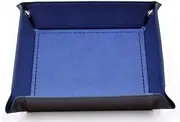 Dice Rolling Tray - Eco Friendly Leather Collapsible Dice Tray Catchall Change Key Wallet Coin Box Tray (Blue)