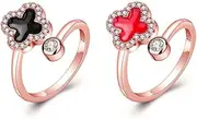 [TOEECY] 2 Piece 925 Sterling Silver Rings Set for Women Girls Adjustable Open Rings Four Leaf Clover Rings Stackable Finger Rings Ankle Rings Toe Rings