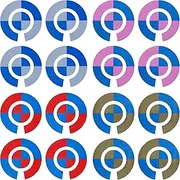 Lawn Bowls Identification Stickers Markers Standard 5.5 cm Diameter 4 Full Sets Of 4 Self Adhesive Two Colour Quartered Mixed Colours (B)