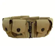 (Set-2) U.S Army M1923 Springfield 10 Pocket WWII Bandolier (KHAKI)