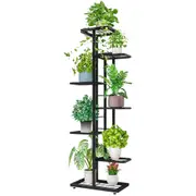 DelSol Plant Stand Metal 7 Tier 8 Potted Multiple Flower Pot Holder Shelf Indoor Outdoor Planter Display Shelving Unit for Patio Garden Corner Dark Grey