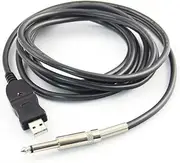 COMPUKAS 3M USB Guitar Cable Adapter for PC Recording Bass to USB Link Cable Plug and Play Compatible with Macos and Windows Digital Sound Input Black