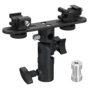 Camera Flash Bracket, E-Shape Light Stand Adapter Double Head Umbrella Holder