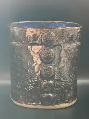 Studio Art Pottery Vase Vibrant Blue Brown Button Front Marked