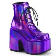 Pleaser Demonia Lace-Up Ankle Boot Metal Back Zip Hologram Adult Women Cam20X