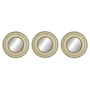 PREMIUS 3 Piece Plastic Mesh Circle Wall Decor Mirror Set, Gold, 10 Inches