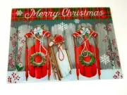 Merry Christmas Glass Cutting Board Trivet Snow Sleds Charcuterie 15.5" X 11.5"