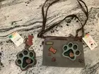 New Chala Crossbody Dog Paw Print Purse Gray Teal Vegan Leather Purse Key Fob