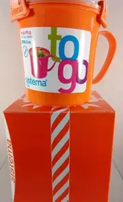 Sistema To Go Soup Mug ORANGE Gift Box 22.1 oz Clip Lid Phthalate BPA Free 2010