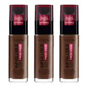 L'Oreal Infallible 32HR Fresh Wear Foundation 30ml 390 EBONY - 3 pack