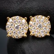 Yellow Gold Sterling Silver 0.50Ct Round Cluster VVS Moissanite Stud Earrings