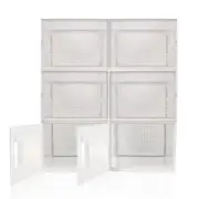 6 Pack White Stackable Storage Bins for Sneaker Shoes - Clear Plastic Foldabl...