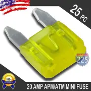 25 Pack 20A AMP Mini Blade Style Fuses APM/ATM Short Circuit Protection Car Fuse