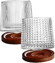 ULTECHNOVO 2Sets Chic Rotating Whiskey with Coasters Elegant Cocktail Cups for Home Bar Parties and Easy to Clean Drinkware for All Occasions