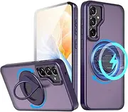 [RUNGOS] 360°Rotatable Ring for Samsung S24 Plus / S24+ Case MagSafe with Stand & Ring Holder (Strong Magnetic) [12Ft Drop Protection] Shockproof Translucent Case for Samsung Galaxy S24 Plus Case Purple