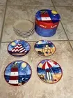BIA Cordon Bleu Sea Shore Coasters Butter Pat Plates Set of 8 Small 4" Size NIB