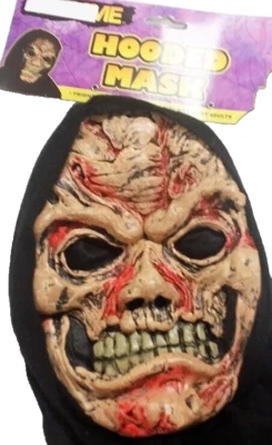 Latex Scary Fleshless Face Hooded Shroud Creature Mask Adult Halloween Costume