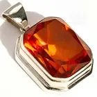 925 Solid Sterling Silver Faceted Honey Baltic Amber Rectangle Gorgeous Pendant