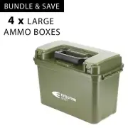 4 x Large Ammunition Case Weatherproof Ammo Dry Box Hunting Sealed in Olive Drab