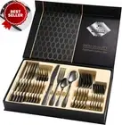 24P Black Silverware Set 18/10 Stainless Steel Flatware Service for 6 Gift Box
