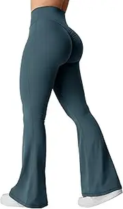[YEOREO] Kalie Flare Scrunch Leggings for Women V Cross Waist Bell Bottom Yoga Pants Tummy Control Bootcut Workout Leggings