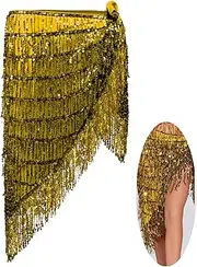 [OhMill] Women's Triangle Belly Dance Hip Scarf Skirt Tassel Sparkling Sequins Fringe Belly Dance Waist Wrap Costume