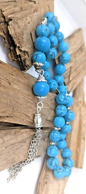 Tasbih Worry Beads Komboloi Turquoise stainless steel chain JCE27A