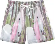 [RPLIFE] Kids Swim Trunks, Anti Chafe Swim Trunks for Boys 2 T, White Horse Pink Mane Spring