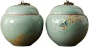 Decorative 2 Pcs Celadon Tea Canister With Sealed Lid And Carrying Handle Mini Coffee Sugar Storage Container Container