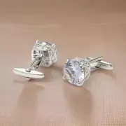 14K White Gold Plated 925 Silver 3Ct Lab Created Diamond Wedding Men's Cufflinks