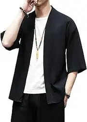 [JIMINISO] Japanese Costume Men Coat Casual Tops Cardigan Chinese Traditional Jacket Loose Shirt Yukata Men Coats