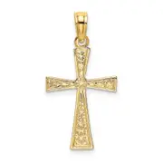 14K Yellow Gold Engraved Cross W/Flared Tips Charm