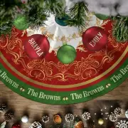 Personalized Family Name Ornament Tree Skirt, Custom Christmas Tree Skirt