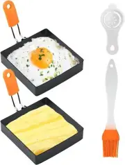 Square Egg Ring for Frying Egg, 2 Pcs 4 Inch Pancake Cooking Black+Orange