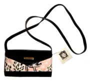 ANNE KLEIN Womens Flap Crossbody Messenger Bag Quilted Pink Black Patent Leather
