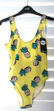 NEW ladies one piece, BOOHOO Beach. Ibiza Pineapple print scoop swimsuit size 8